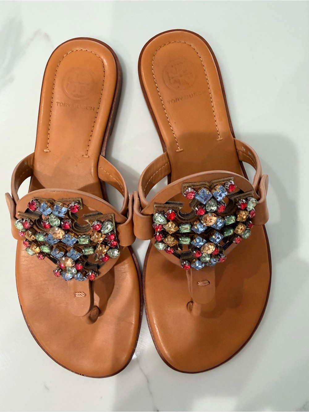 Rare Tory Burch Tan Jeweled miller sandal - Picture 4 of 8